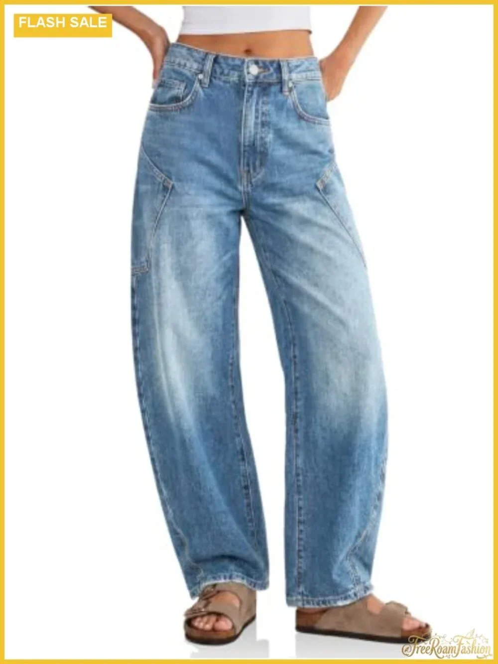 Baggy Barrel Jeans High Waisted Wide Leg Raw Hem Y2K Denim Pants